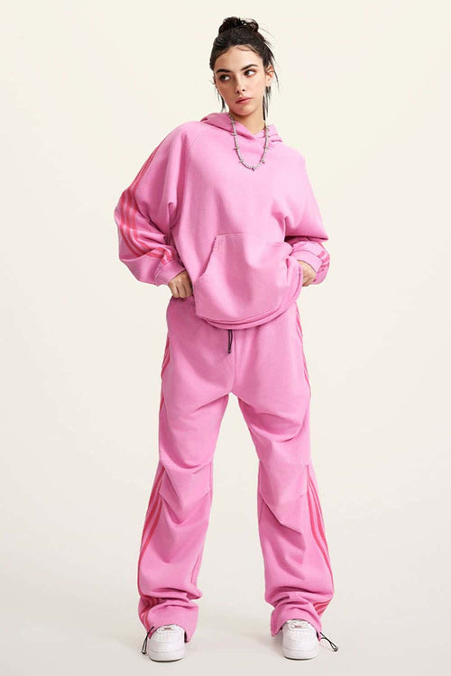 Contrast Stripe Raglan Hoodie - Rose Pink