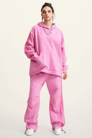 Contrast Stripe Raglan Hoodie - Rose Pink