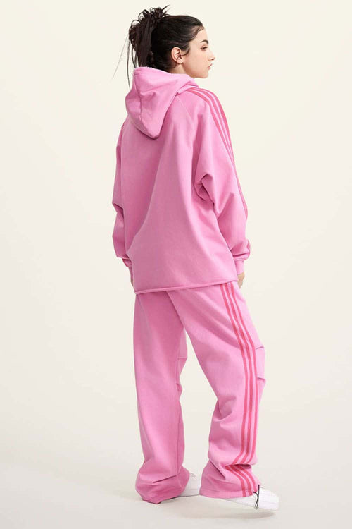 Contrast Stripe Raglan Hoodie - Rose Pink