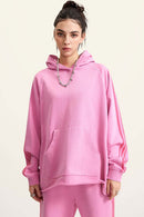 Contrast Stripe Raglan Hoodie - Rose Pink