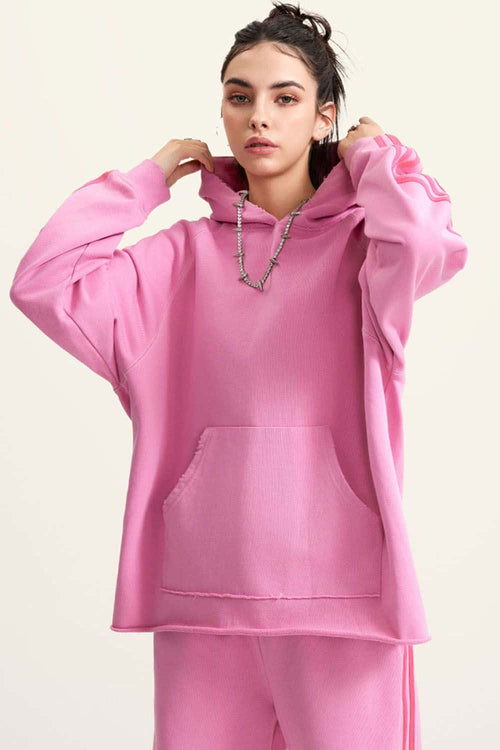 Contrast Stripe Raglan Hoodie - Rose Pink