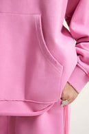 Contrast Stripe Raglan Hoodie - Rose Pink