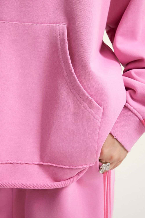 Contrast Stripe Raglan Hoodie - Rose Pink