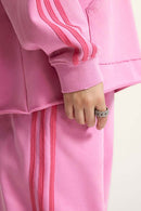 Contrast Stripe Raglan Hoodie - Rose Pink