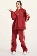 Contrast Stripe Raglan Hoodie - Rust Red