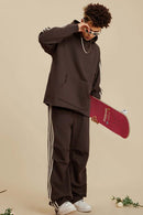 Contrast Stripe Raglan Hoodie - Chocolate