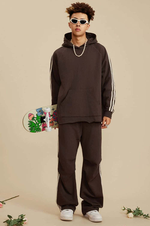 Contrast Stripe Raglan Hoodie - Chocolate