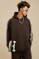 Contrast Stripe Raglan Hoodie - Chocolate