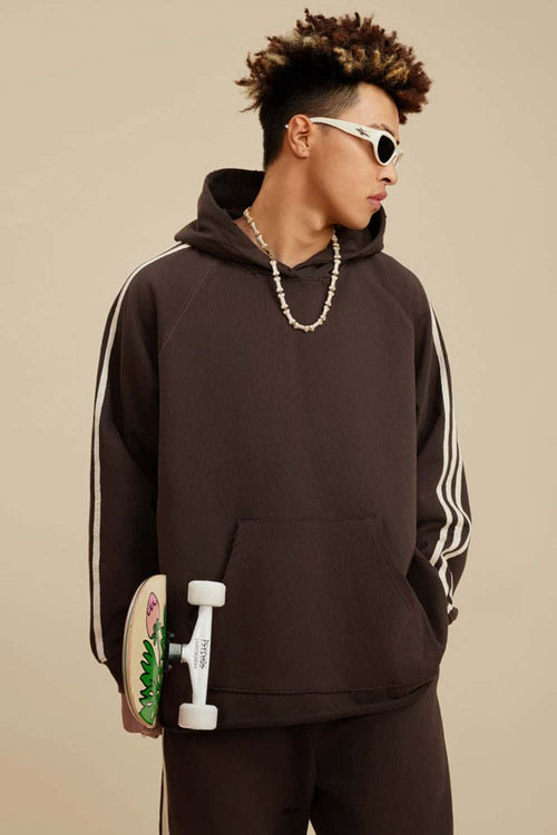 Contrast Stripe Raglan Hoodie - Chocolate