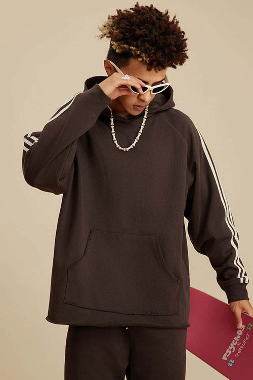 Contrast Stripe Raglan Hoodie - Chocolate