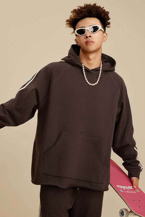 Contrast Stripe Raglan Hoodie - Chocolate