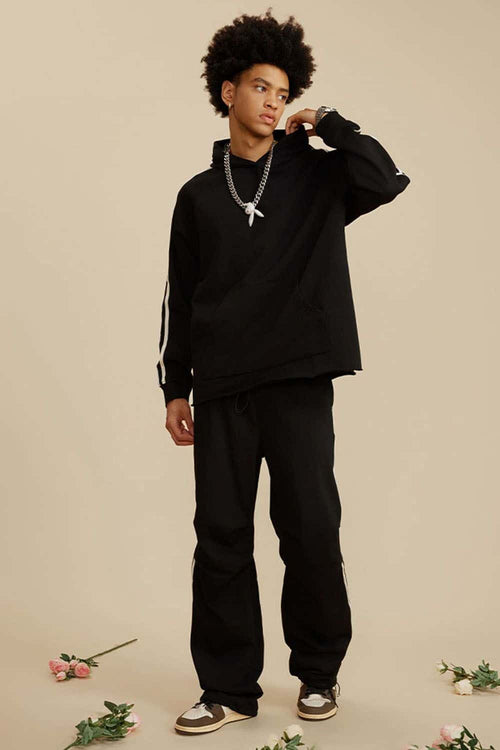 Contrast Stripe Raglan Hoodie - Black
