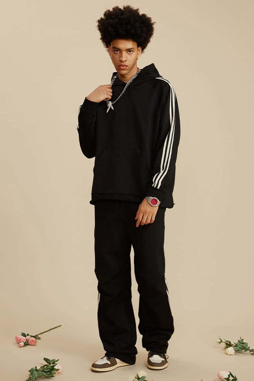 Contrast Stripe Raglan Hoodie - Black