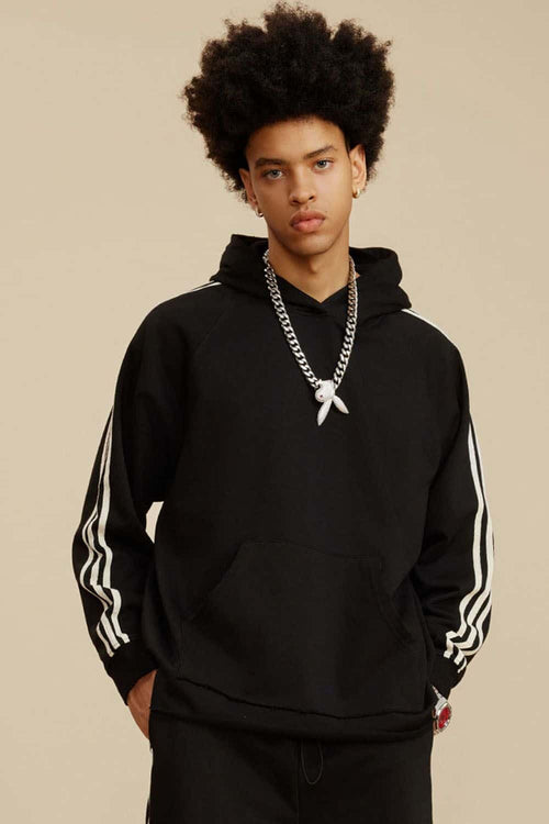 Contrast Stripe Raglan Hoodie - Black