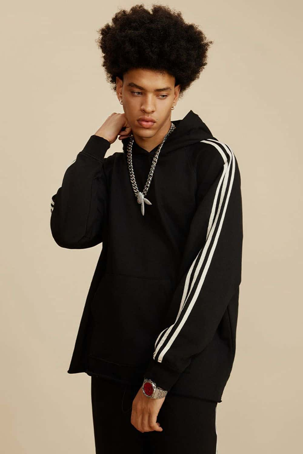 Vintage Contrast Stripe Drop Shoulder Hoodie