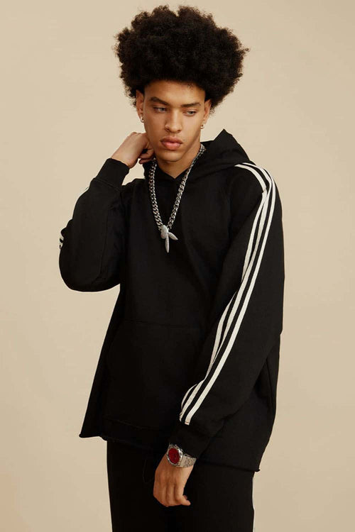 Contrast Stripe Raglan Hoodie - Black