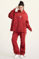 Contrast Stripe Raglan Hoodie - Rust Red