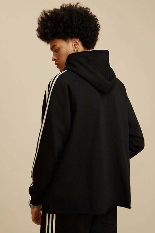 Contrast Stripe Raglan Hoodie - Black