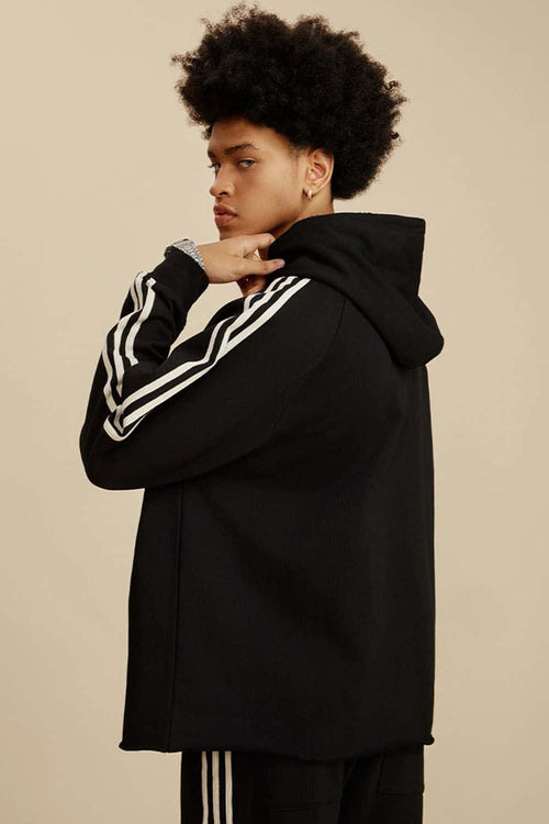 Contrast Stripe Raglan Hoodie - Black