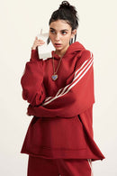 Contrast Stripe Raglan Hoodie - Rust Red