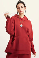 Contrast Stripe Raglan Hoodie - Rust Red