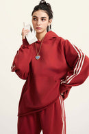 Contrast Stripe Raglan Hoodie - Rust Red