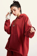 Contrast Stripe Raglan Hoodie - Rust Red