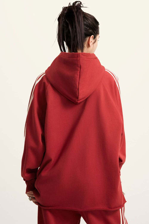 Contrast Stripe Raglan Hoodie - Rust Red