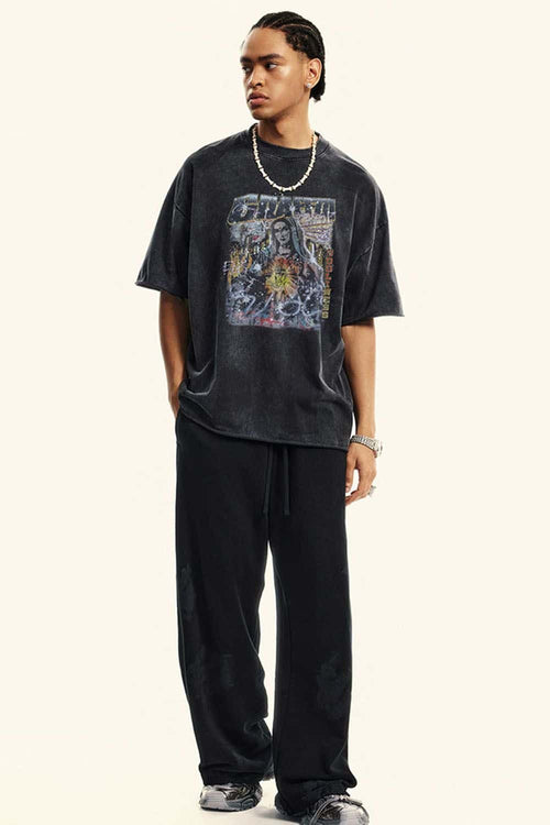 Vintage Washed Graphic Cotton Tee - Slate Black