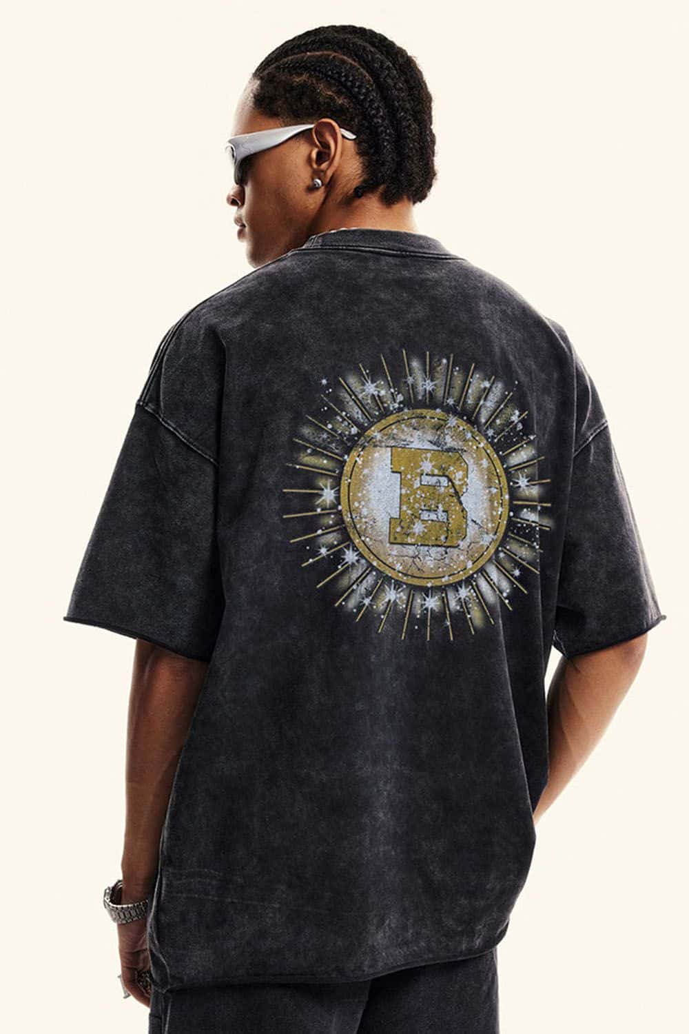 Vintage Washed Graphic Cotton Tee - Slate Black