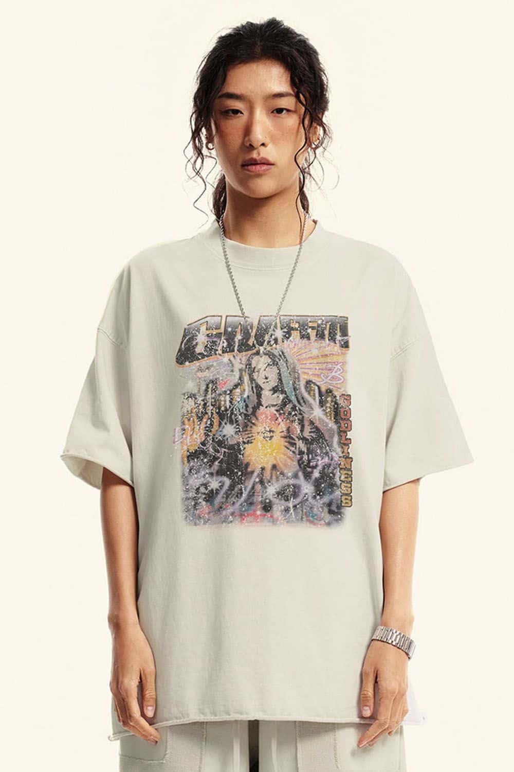 Vintage Washed Graphic Cotton Tee - Slate Rice