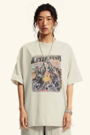 Vintage Washed Graphic Cotton Tee - Slate Rice