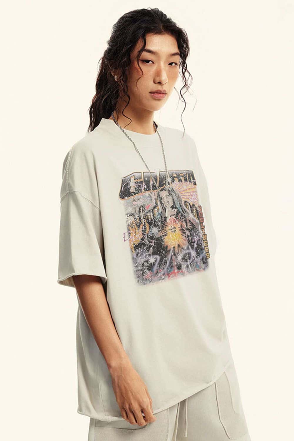 Vintage Washed Graphic Cotton Tee - Slate Rice