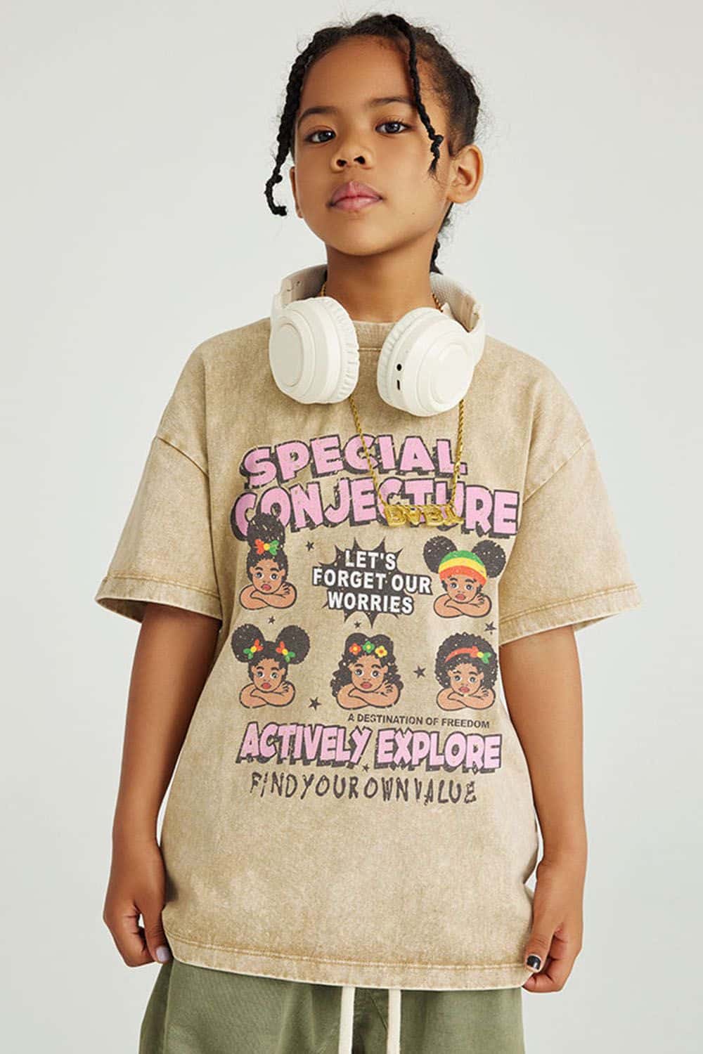 Kids' Fun Washed Streetwear Cotton T-Shirt