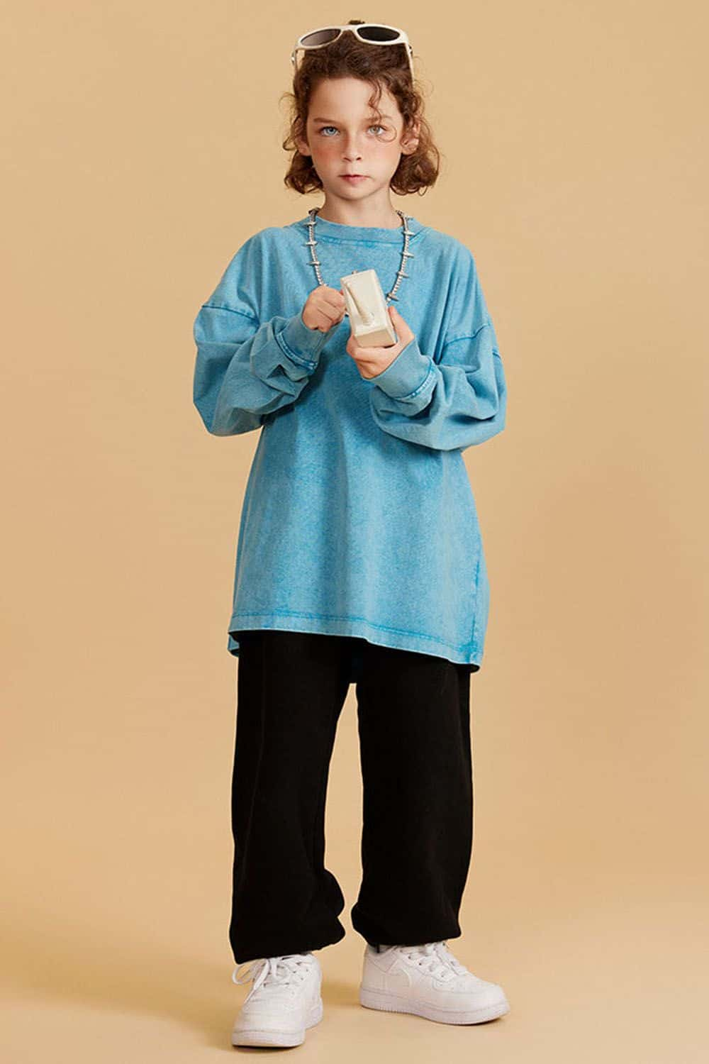 Kids' Vintage Washed Cotton Long Sleeve Top