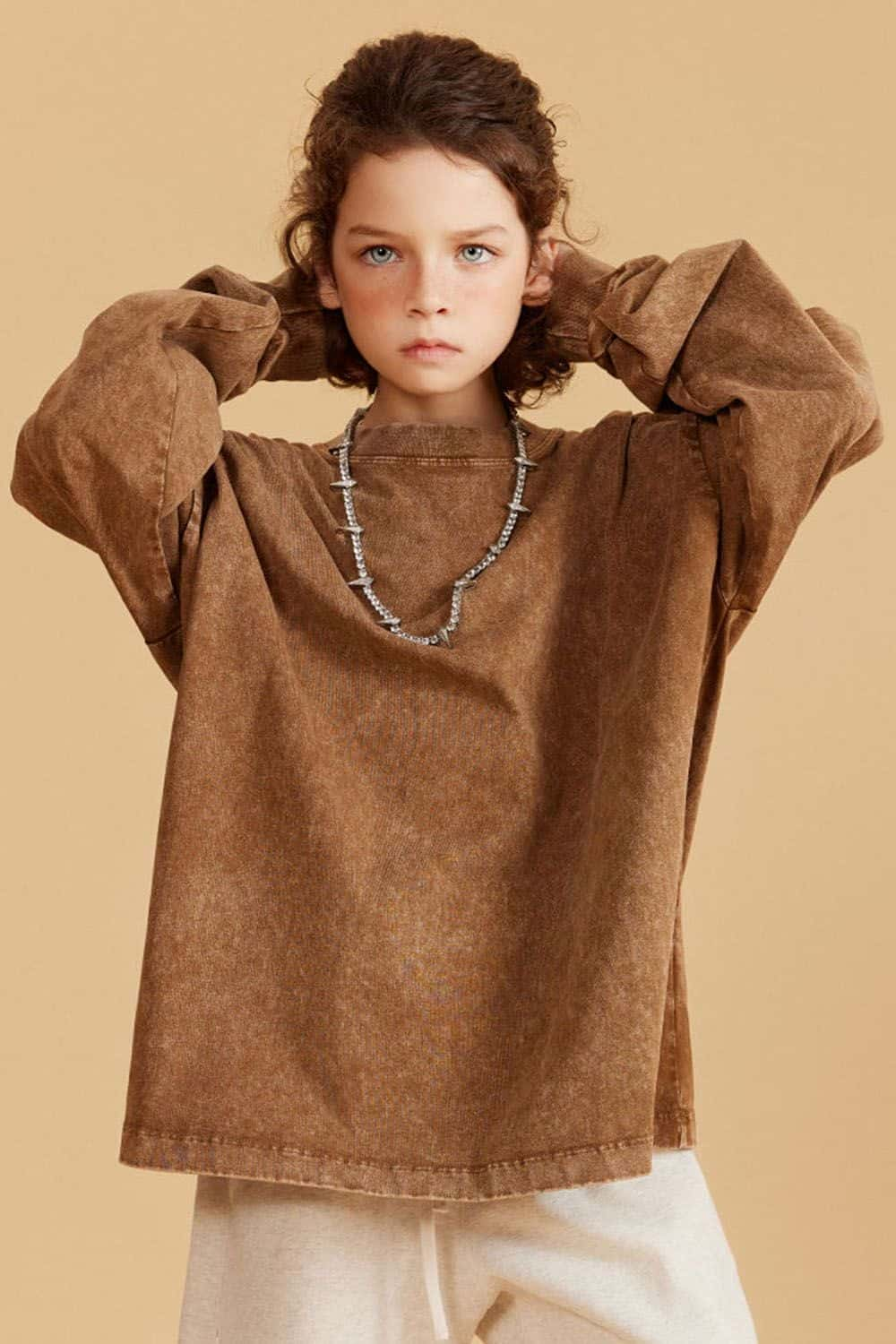 Kids' Vintage Washed Cotton Long Sleeve Top