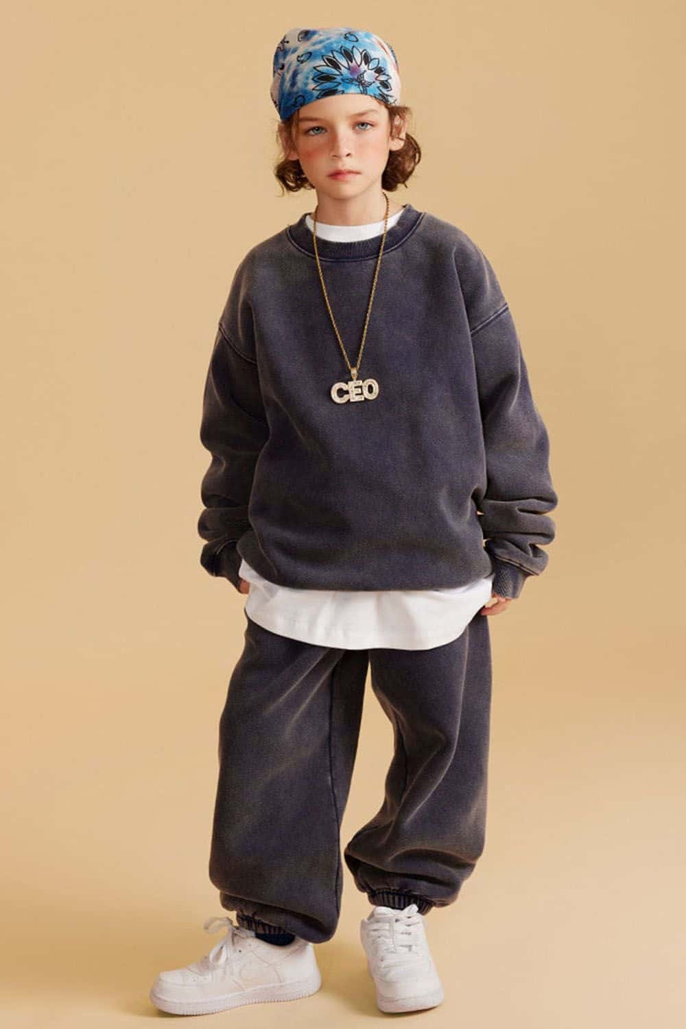Kids' Heavyweight Washed Fleece-Lined Crew Neck Sweatshirt