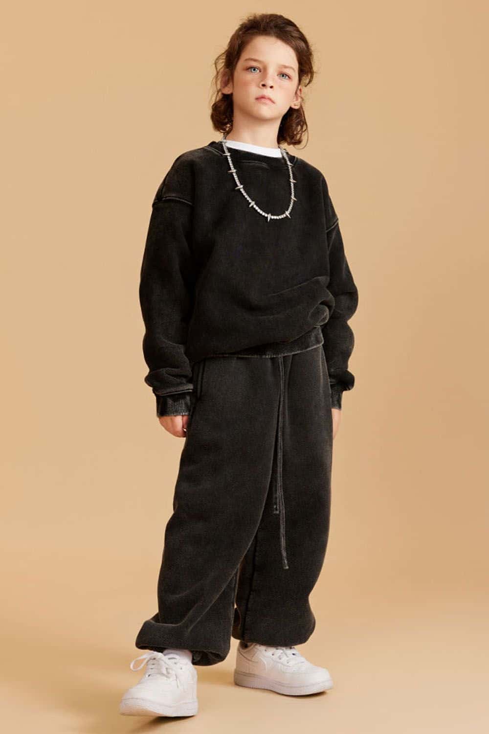 Kids' Heavyweight Washed Fleece-Lined Crew Neck Sweatshirt