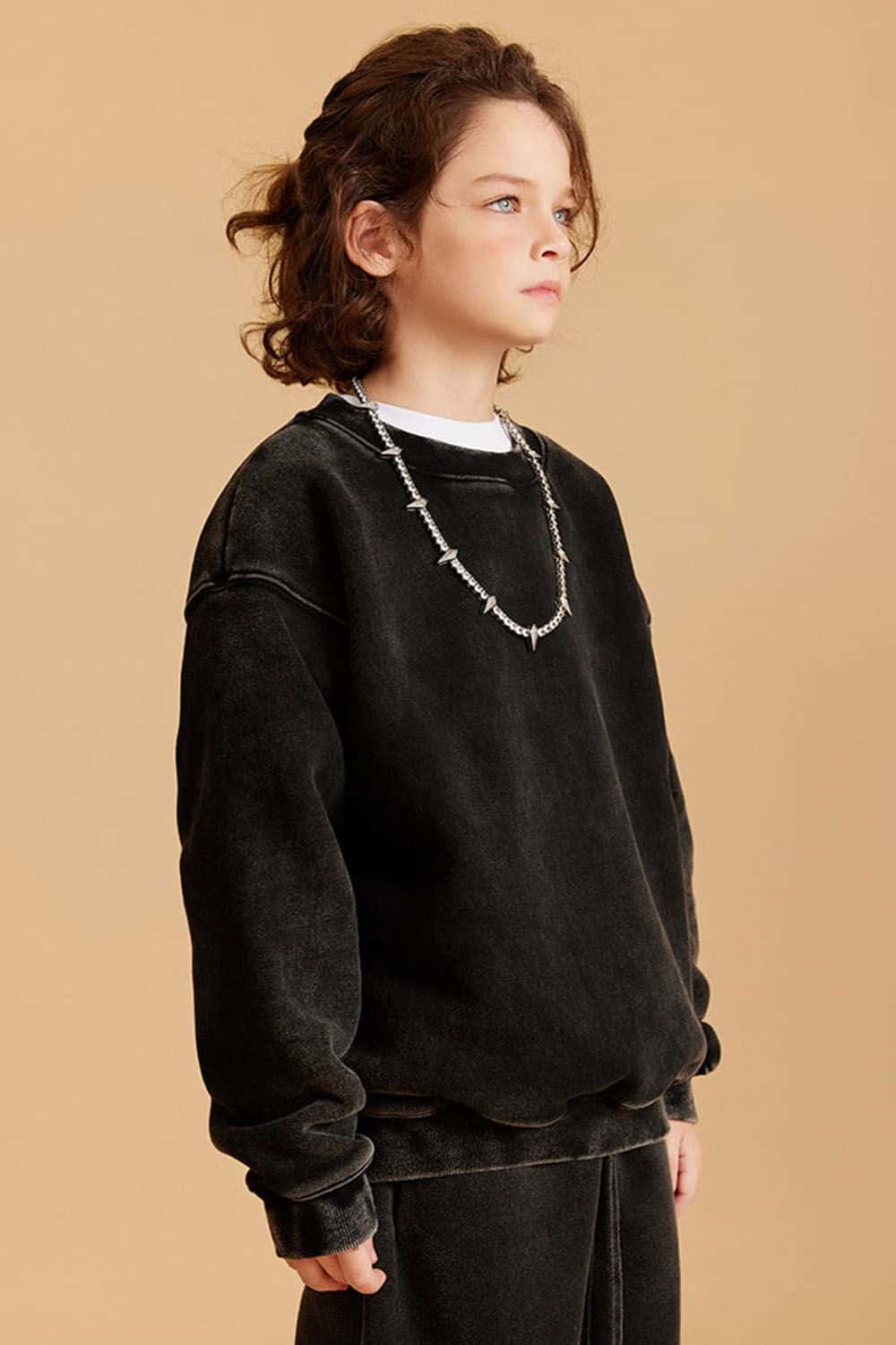 Kids' Heavyweight Washed Fleece-Lined Crew Neck Sweatshirt