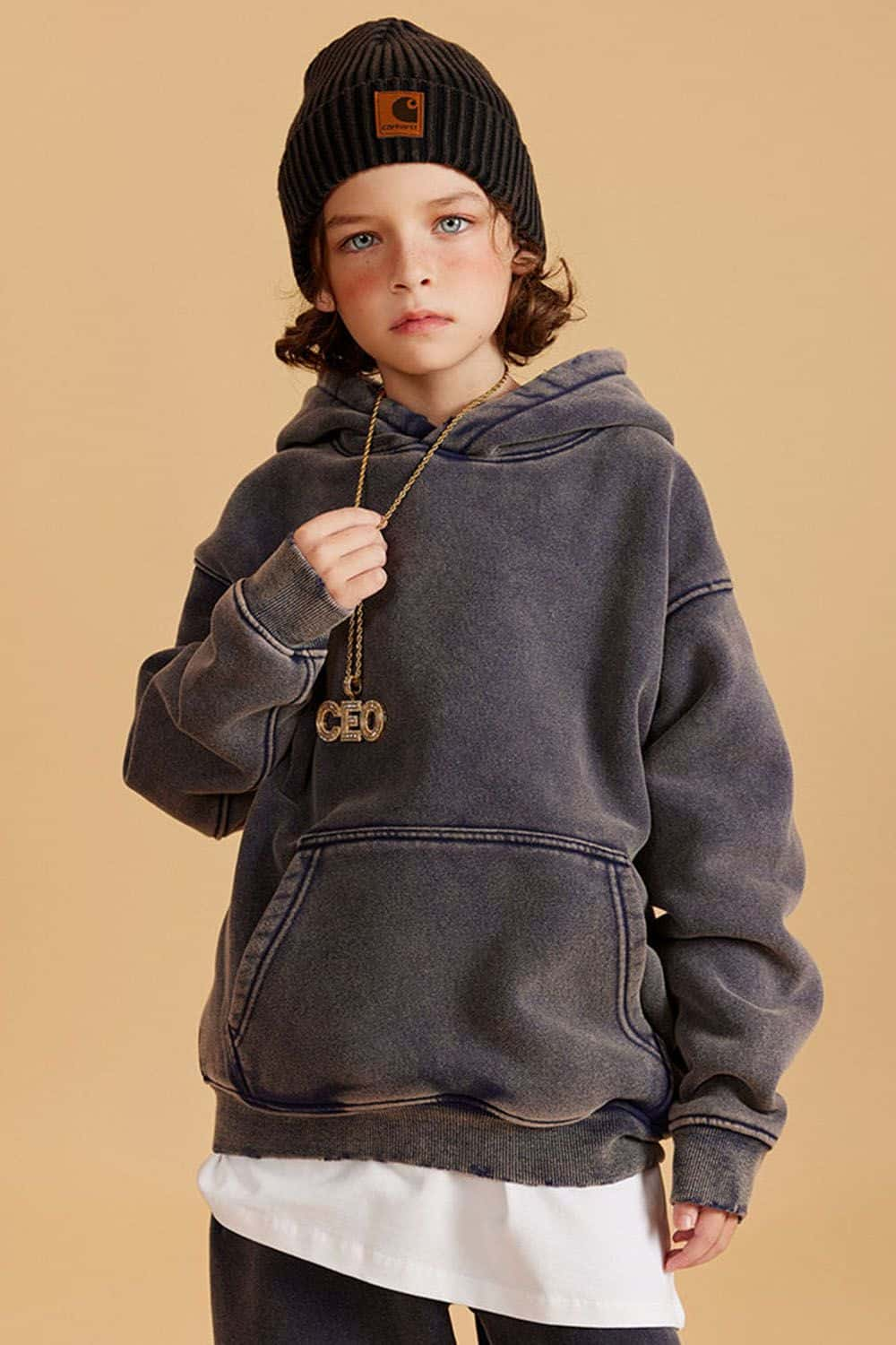 Kids' Casual Washed Fleece-Lined Hoodie