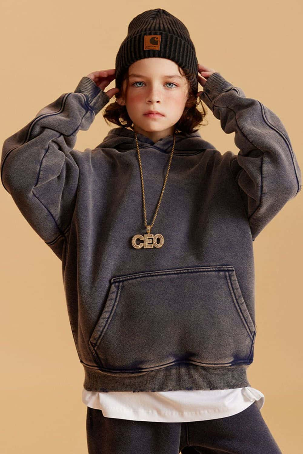 Kids' Casual Washed Fleece-Lined Hoodie