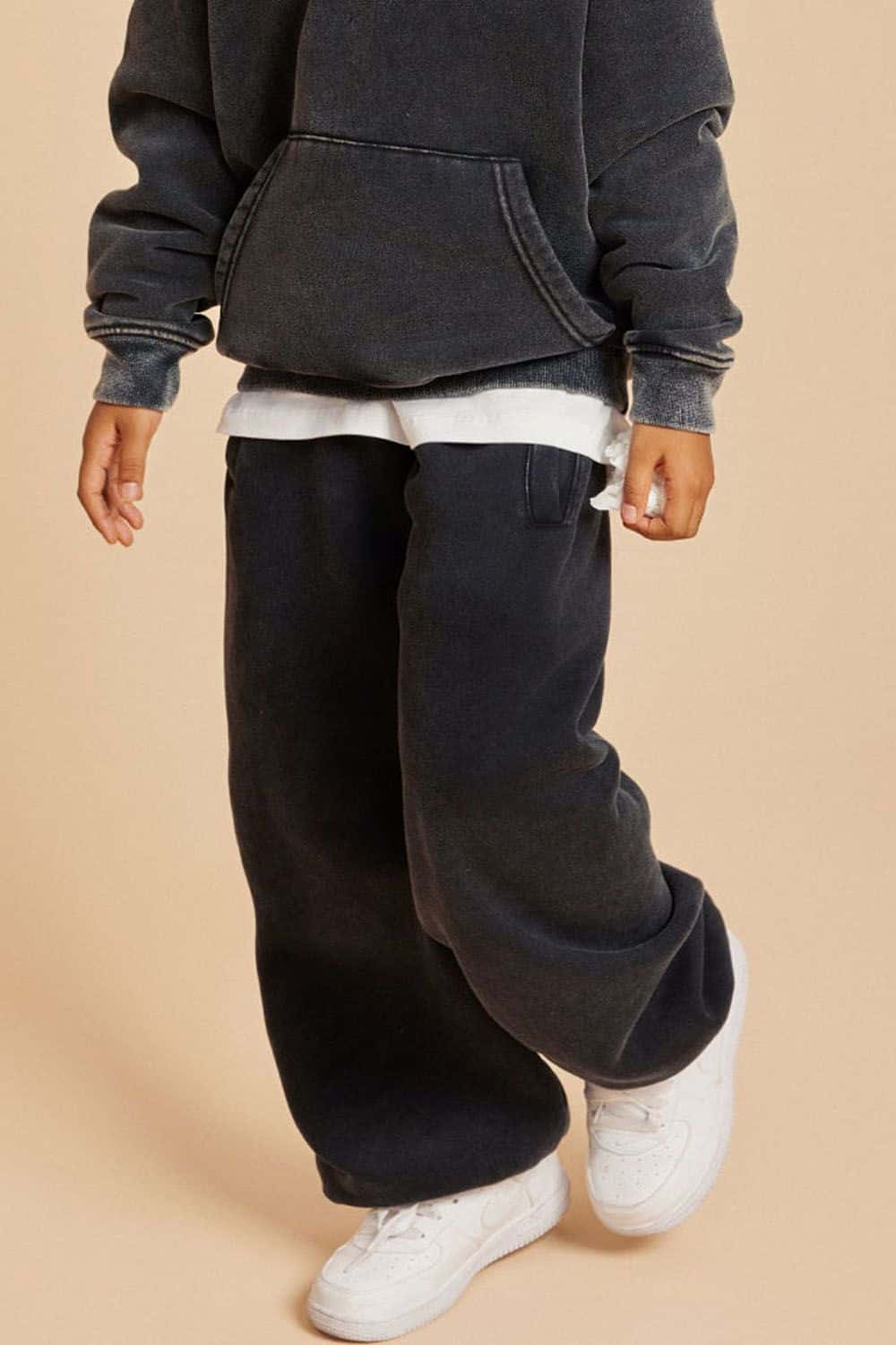 Kids' Washed Thick Fleece-Lined Hip-Hop Style Loose Pants