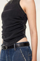 Ruched Asymmetric-Hem Fitted Cotton-Blend Sleeveless Top in Fried Snowflakes - decorative detail