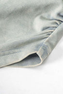 Ruched Asymmetric-Hem Fitted Cotton-Blend Sleeveless Top in Haze Blue - hem detail