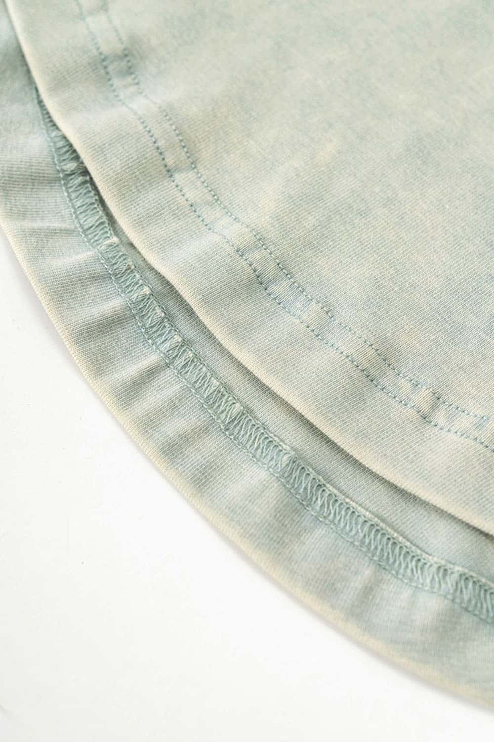 Ruched Asymmetric-Hem Fitted Cotton-Blend Sleeveless Top in Haze Blue - hem detail