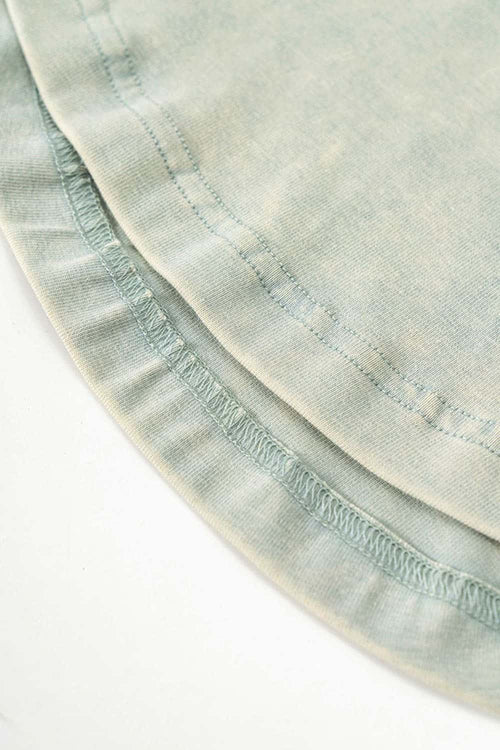 Ruched Asymmetric-Hem Fitted Cotton-Blend Sleeveless Top in Haze Blue - hem detail