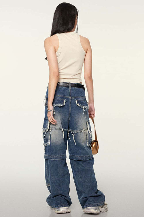 Ruched Asymmetric-Hem Fitted Cotton-Blend Sleeveless Top in Slate Rice - full-length back modeled view