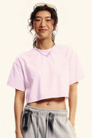 Cool-Touch Quick-Drying Sorona Cropped T-Shirt in Pink - front modeled close-up
