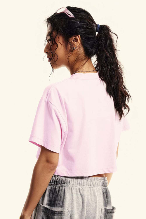 Cool-Touch Quick-Drying Sorona Cropped T-Shirt in Pink - back product view