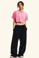 Cool-Touch Quick-Drying Sorona Cropped T-Shirt in Rose Pink - full-length front modeled view
